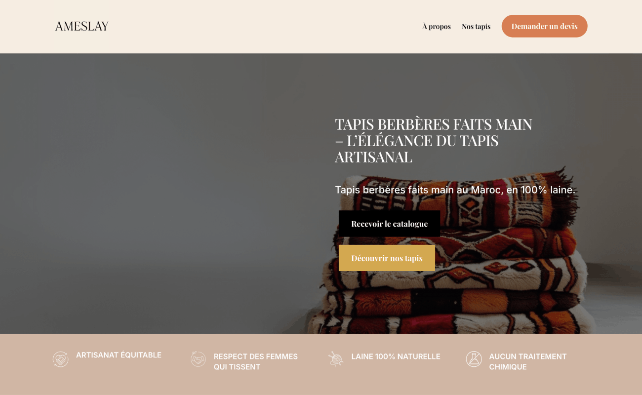 Site Ameslay créatrice de tapis berbère fait mains