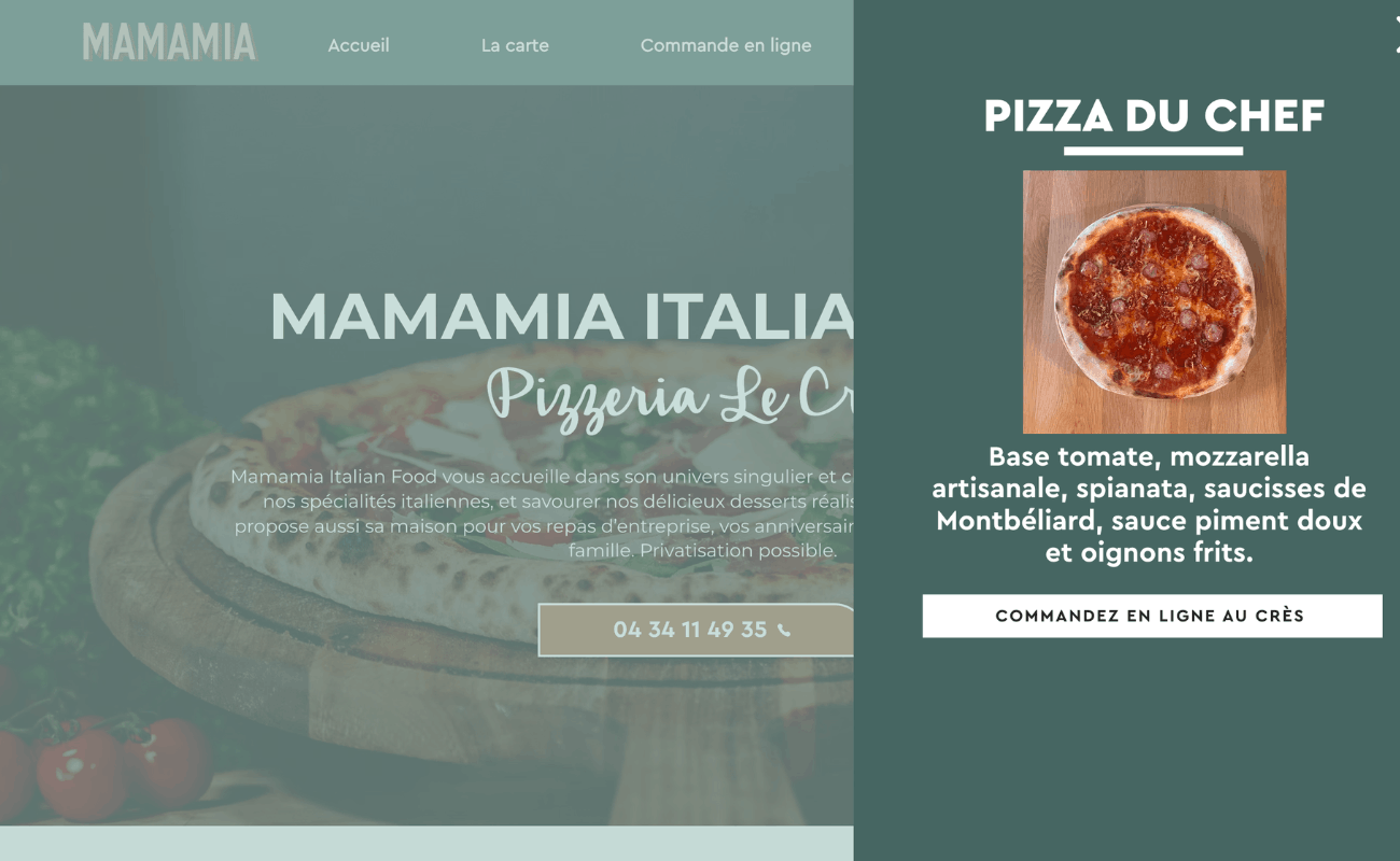 Site internet pizzeria mamamia Le Crès