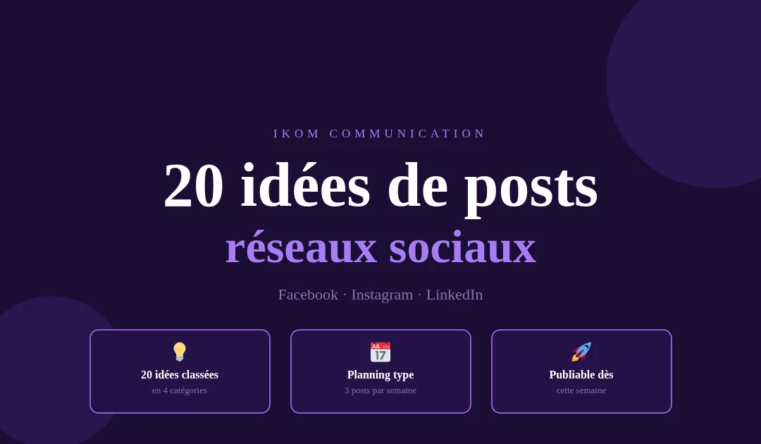 20 idées de posts réseaux sociaux pour TPE artisans et commerces IKOM Communication