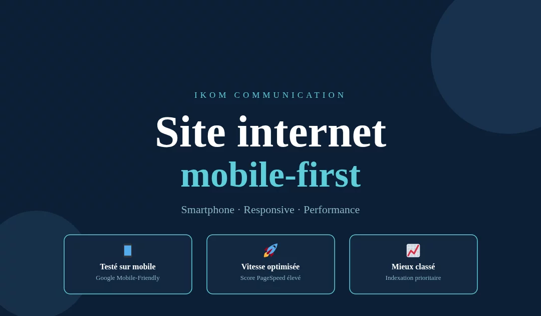 Site internet professionnel affiché sur smartphone pour artisan et TPE IKOM Communication